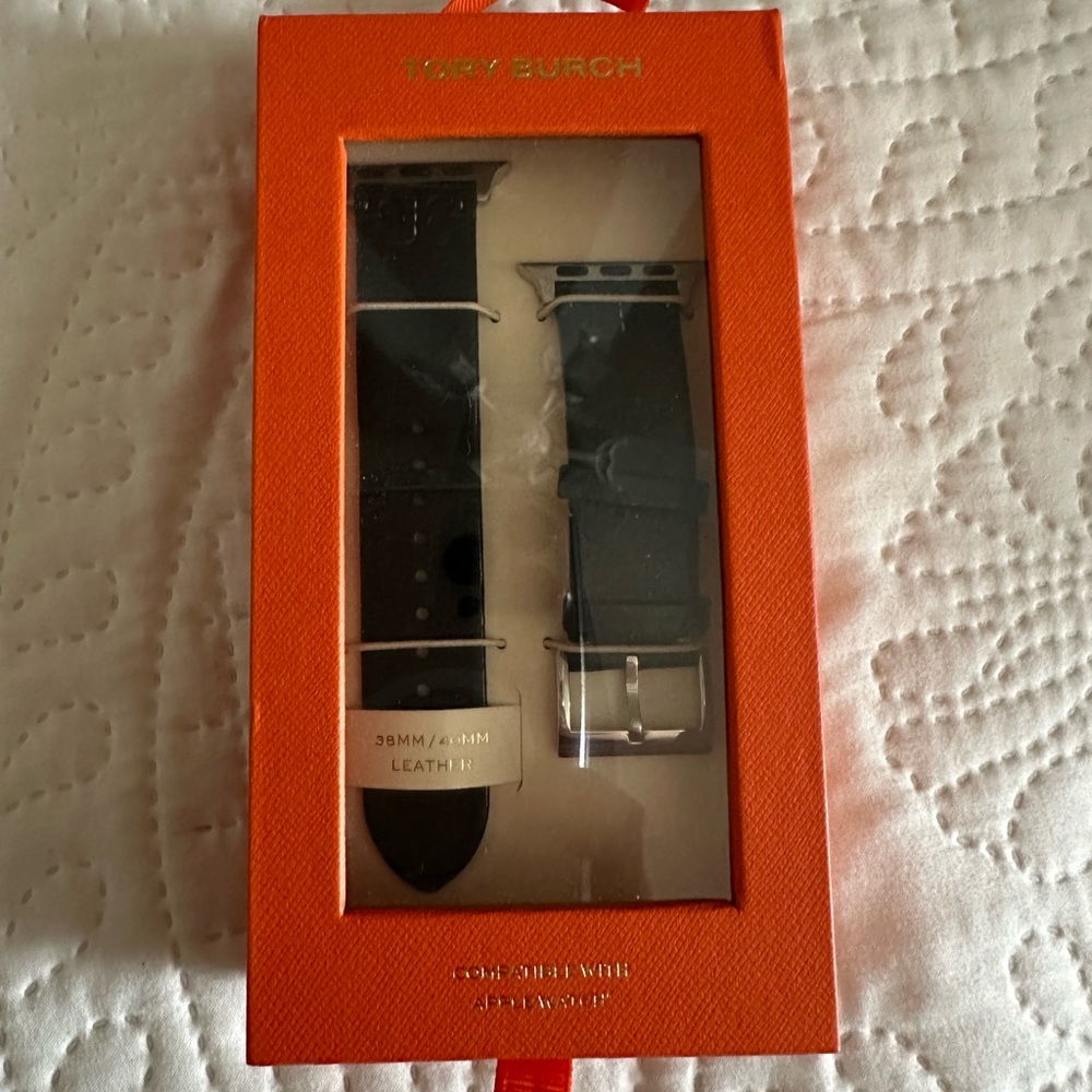 Tory Burch Women's Black Band For Apple Watch® Leather Strap 38mm/40mm